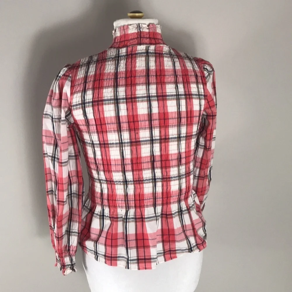 Zara woman plaid long sleeve spring elastic fitted shirt, women’s size small